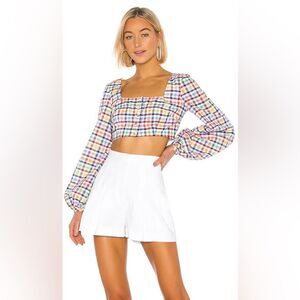 Petersyn Turin Blouse in Picnic Rainbow multicolor Check Crop Top Large